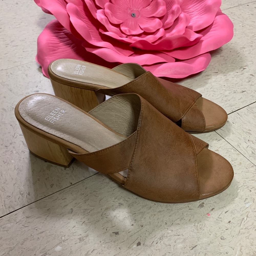 EILEEN FISHER Womens Sz 8.5 Haven Nubuck Leather Slide Sandals Block Heel‎